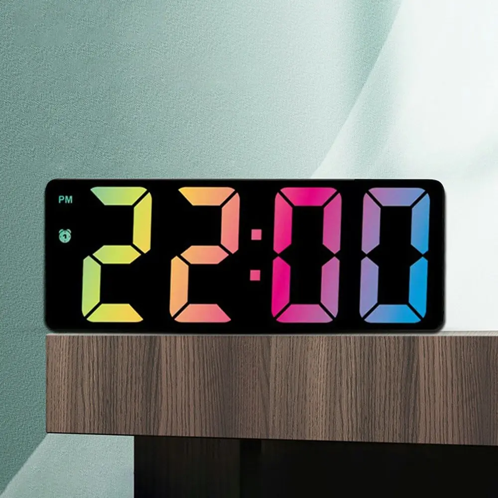 Digital Alarm Clock Colorful Font Night Mode Table Clock Electronic LED Clock - Home & Garden