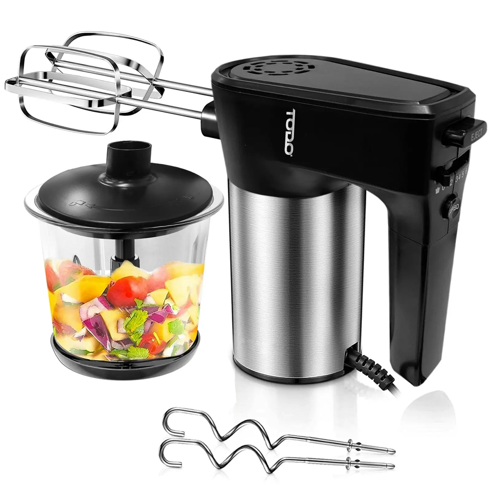 TODO 1L Multi Chopper Processor Hand Mixer Beater 300W Glass Bowl Dual Blade - Home & Garden