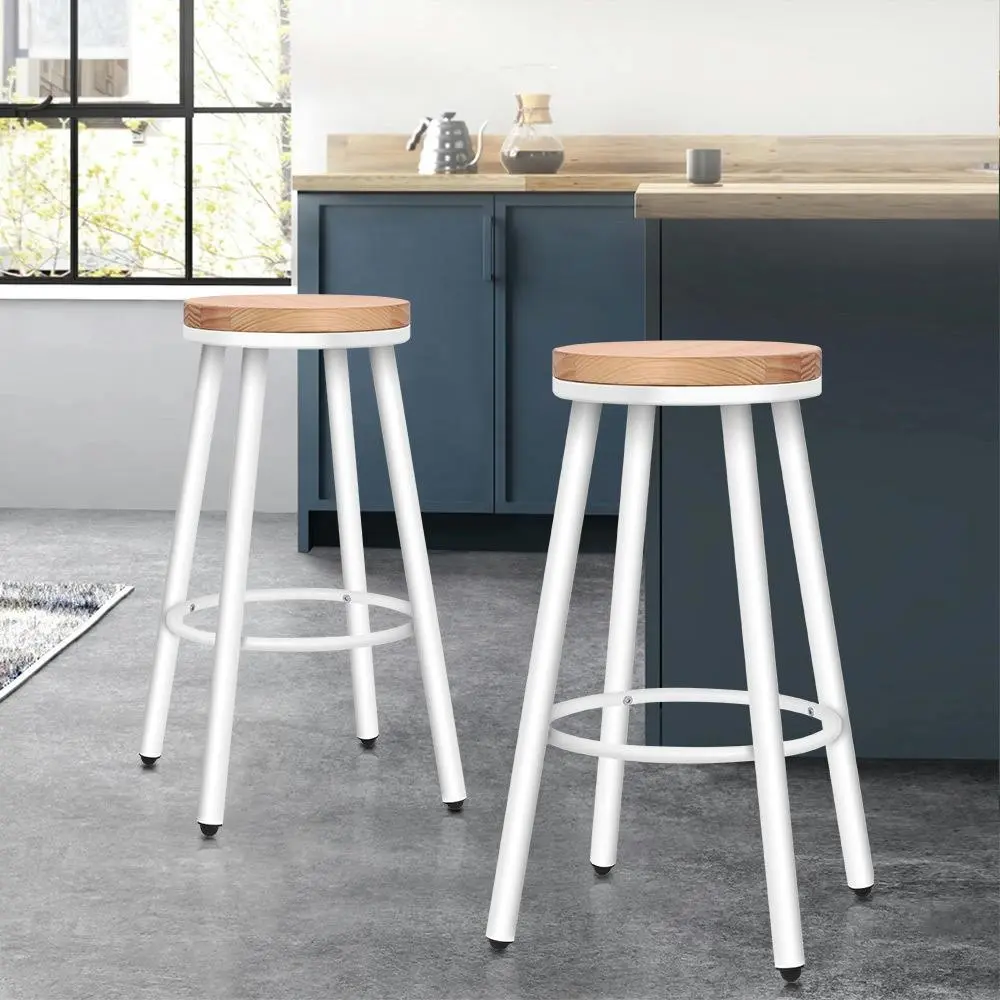 Alfordson 2x Bar Stools Retro Kitchen Vintage Chair Industrial Rocio White - Furniture