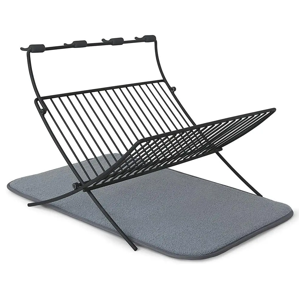 Umbra XDry Kitchen Drying Dish Folding Rack Charcoal w/Stemware Holder 51x30cm - Home & Garden