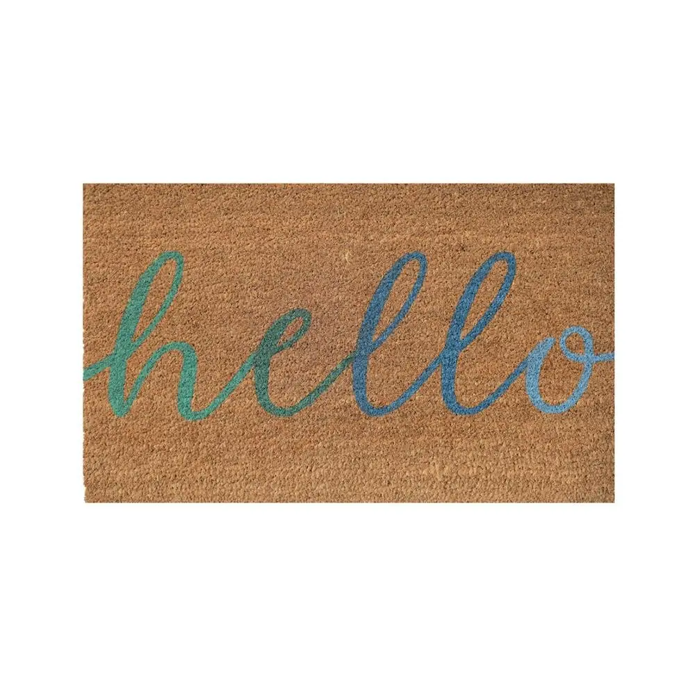 Urban 45x75cm Hello Coir Doormat Home Floor Carpet Mat Outdoor Rug Green/Blue - Home & Garden