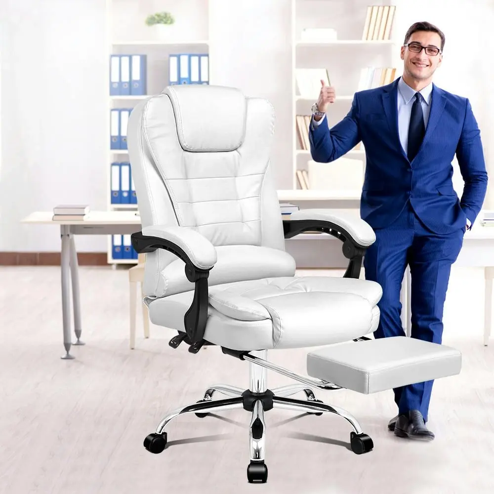 Alfordson Office Chair Executive PU Leather Seat White - Furniture