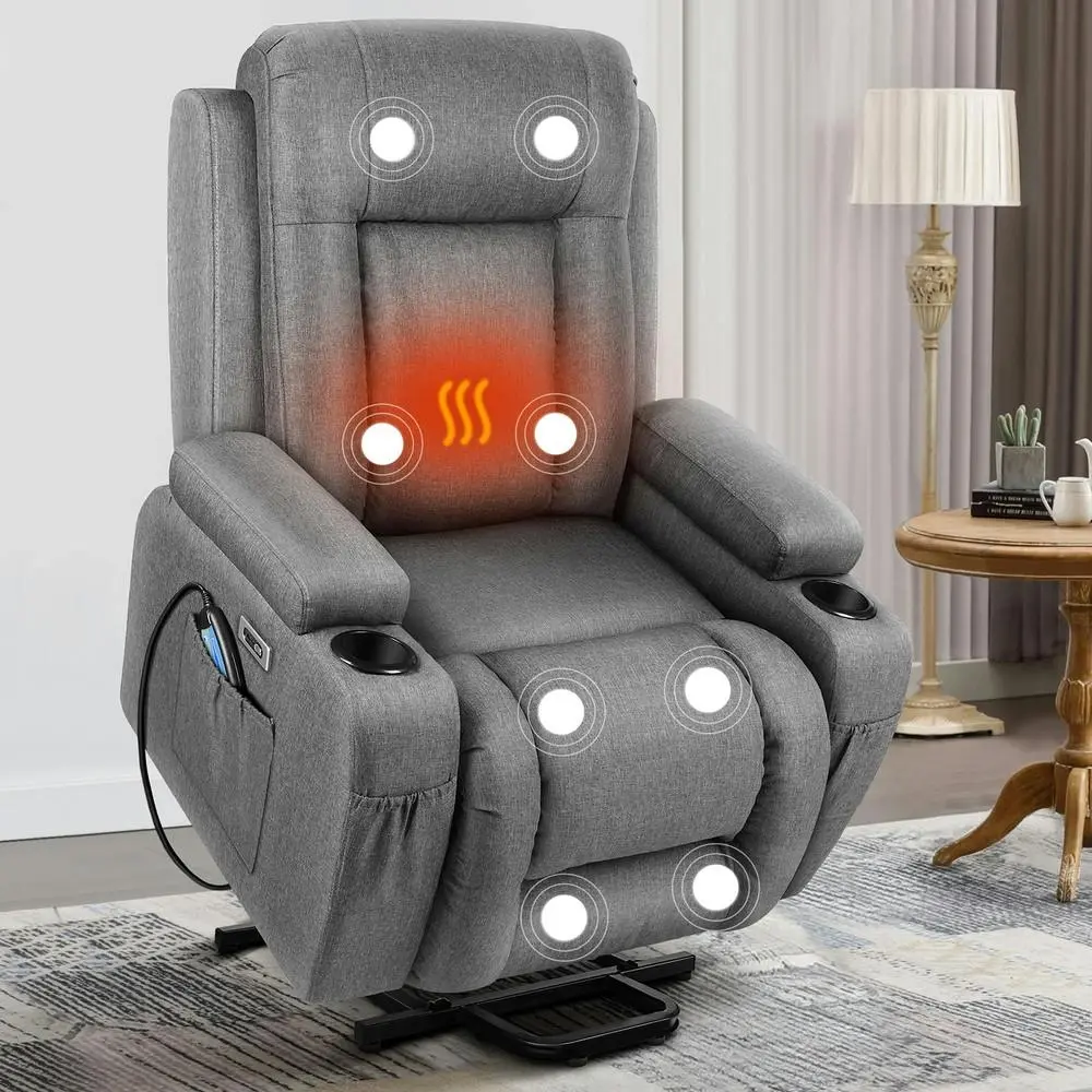 Alfordson Recliner Chair Power Lift Heated Massage Armchair Lounge Sofa Fabric - Furniture