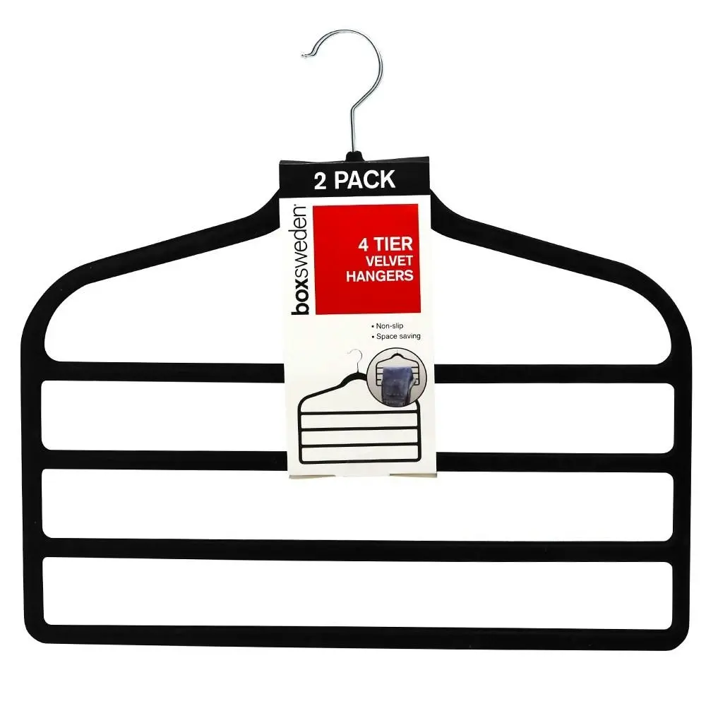 2pc Boxsweden 4 Tier Velvet Space Saving Clothes Hanger Hook Trouser Skirt Pants - Home & Garden