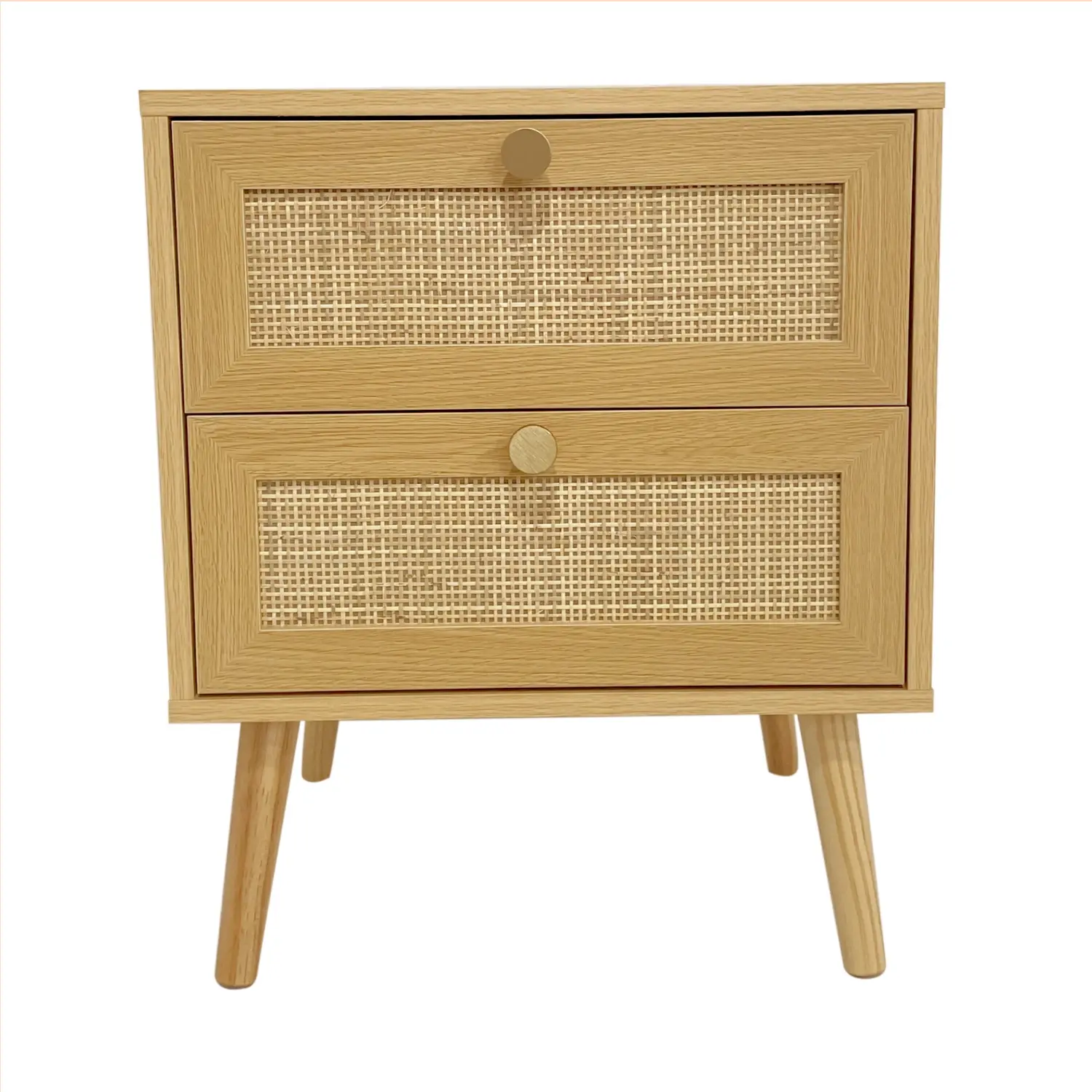Foret Rattan Bedside Table 2 Drawers Nightstand Storage Cabinet Wood Bedroom - Furniture