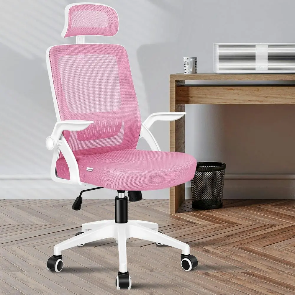 Alfordson Mesh Office Chair Pink & White - Furniture
