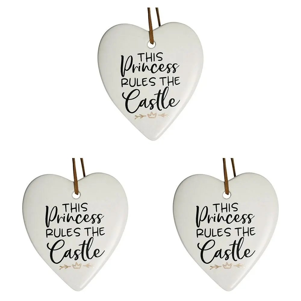 3x Ceramic Hanging 9cm Heart Princess Rules w/ Hanger Ornament Home/Office Decor - Home & Garden