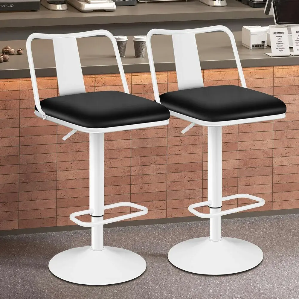 Alfordson 2x Bar Stools Gas Lift Leather Bar Chairs Kitchen Swivel Black White - Furniture