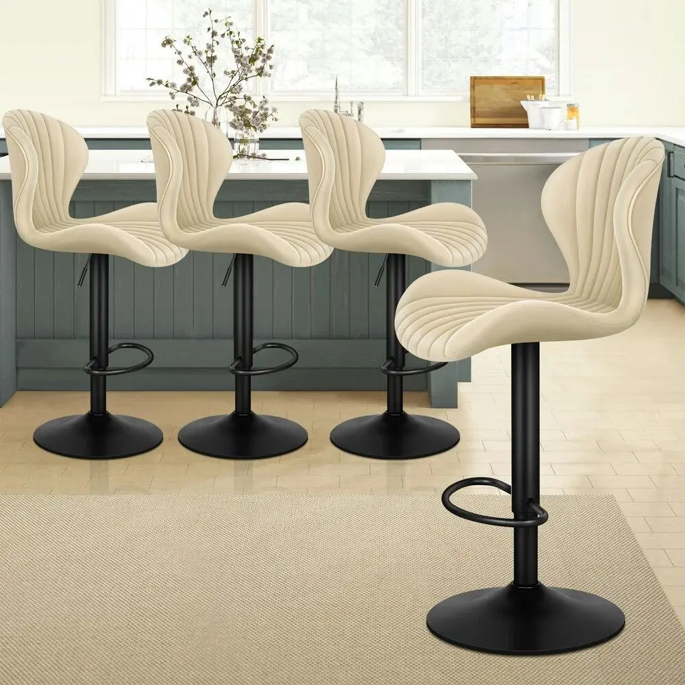 Alfordson 4x Bar Stools Gas Lift Air Leather Bar Chairs Kitchen Swivel BEIGE - Furniture