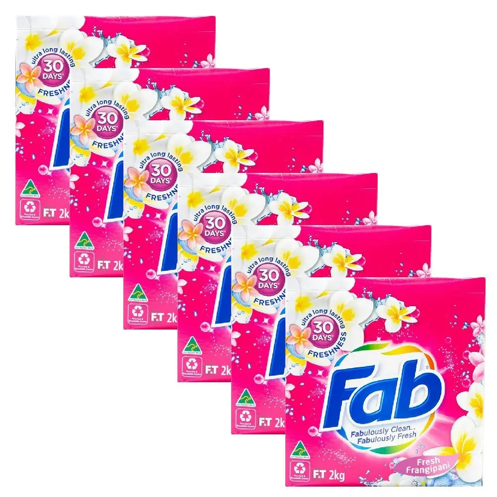 6x fab Laundry Powder Fresh Frangipani Front + Top Loader Clean Formula 2kg - Home & Garden
