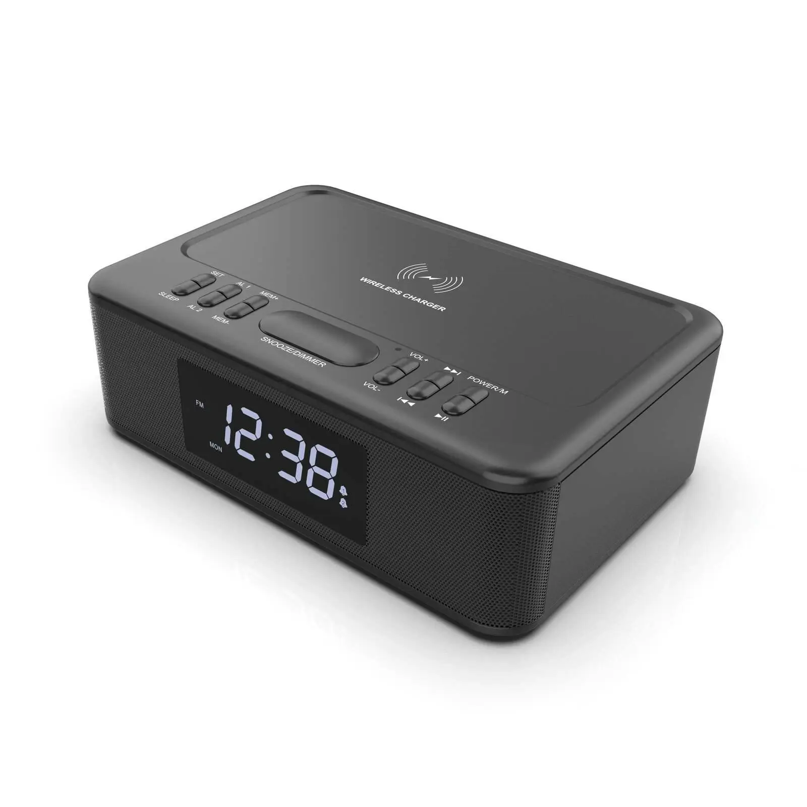 2in1 10W Wireless Fast Charging Wireless Streaming/FM Radio Alarm Clock w/ USB/AUX - Home & Garden