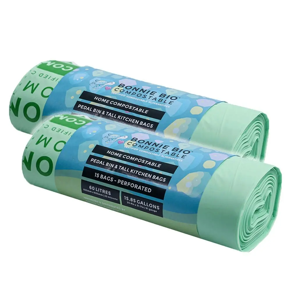 30x Bonnie Bio Compostable 60L Pedal Bin & Tall Kitchen/Garbage/Bin Bags Green - Home & Garden