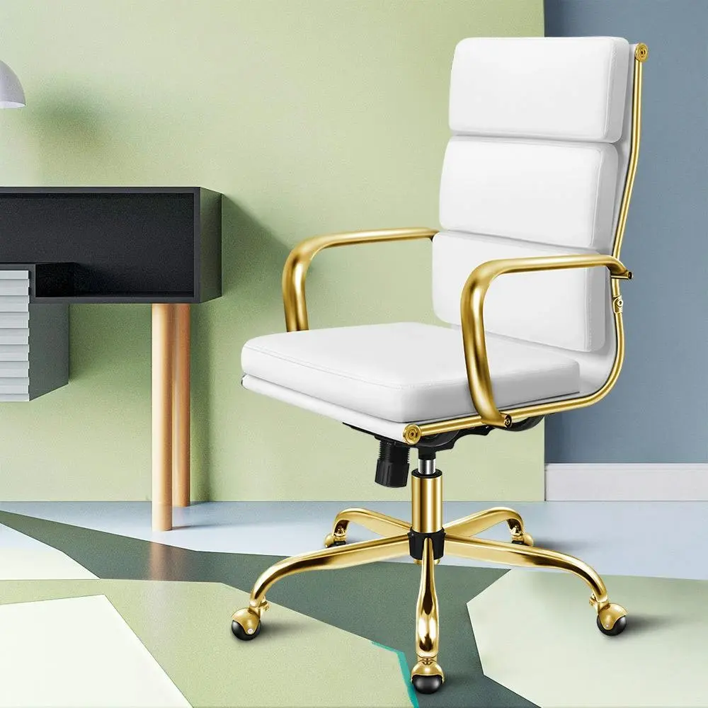 Alfordson Ergonomic Padded High Back Executive Office Chair Gold White - Save up to 70% Off Office Furniture Specials