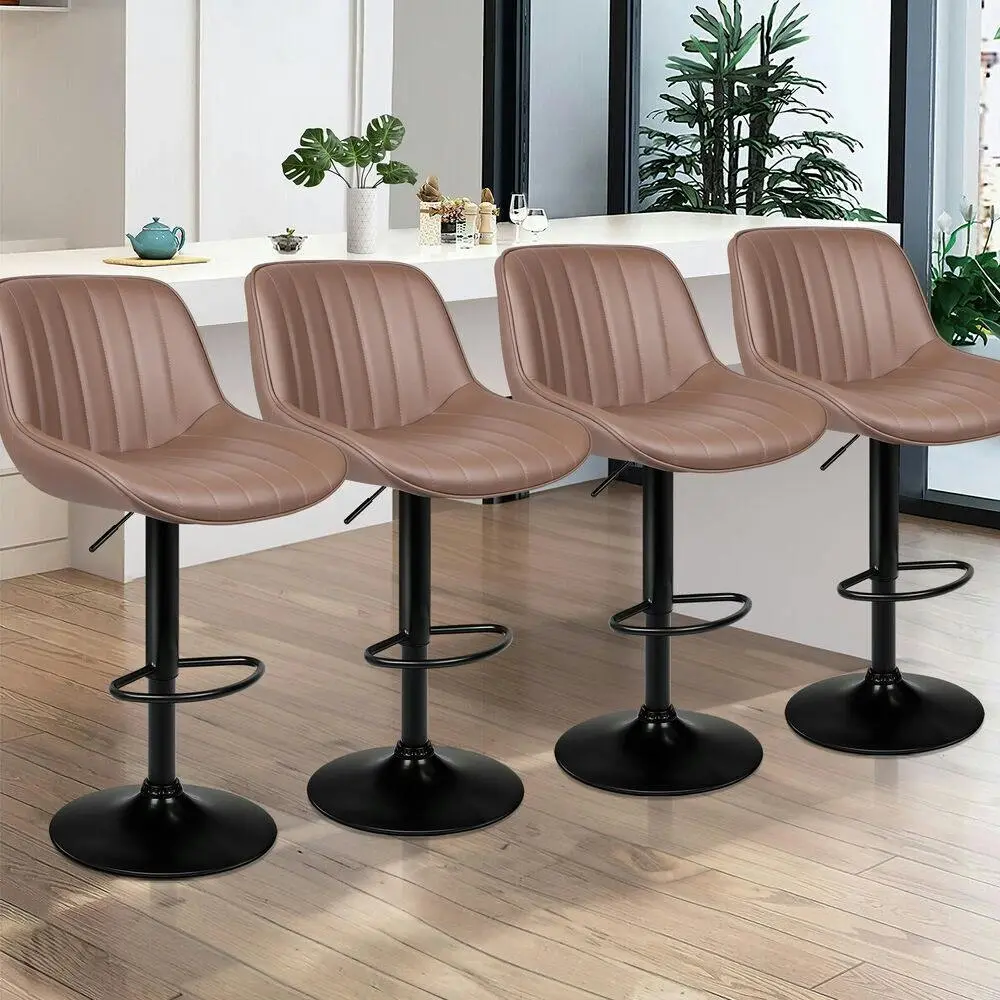 Alfordson 4x Bar Stools Gas Lift Leather Bar Chairs Kitchen Swivel Wendy BROWN - Furniture