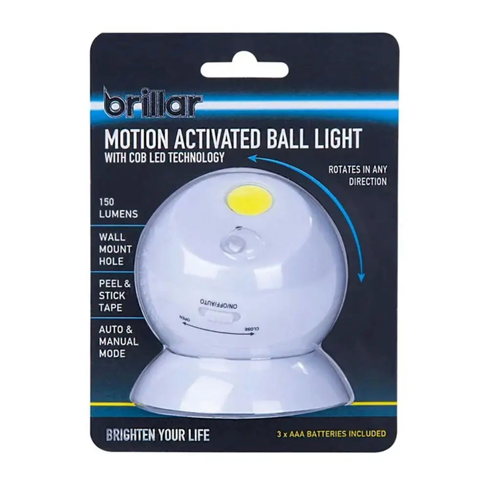 Brillar Motion Activated Battery Wall Mount Ball Light w/ Cob LED Technology - Home & Garden