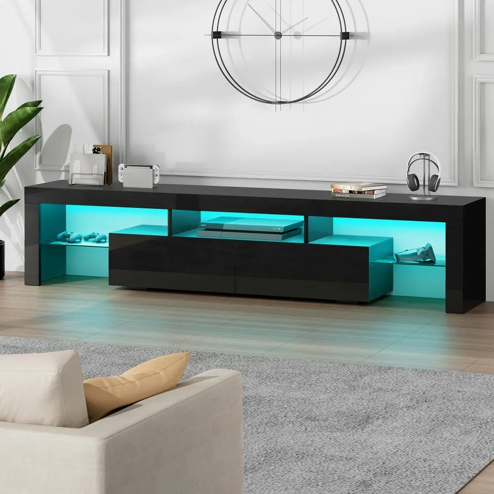Alfordson Entertainment Unit 180cm LED Black - Furniture