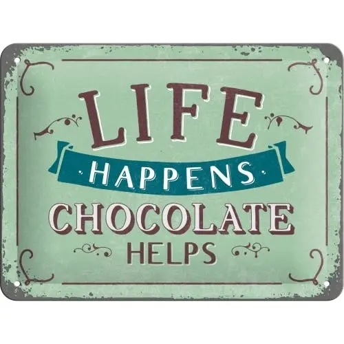 Nostalgic Art 15x20cm Small Wall Hanging Metal Sign Life Happens Chocolate Helps - Home & Garden