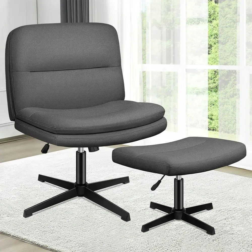 Alfordson Office Chair with Ottoman Grey Fabric - Furniture