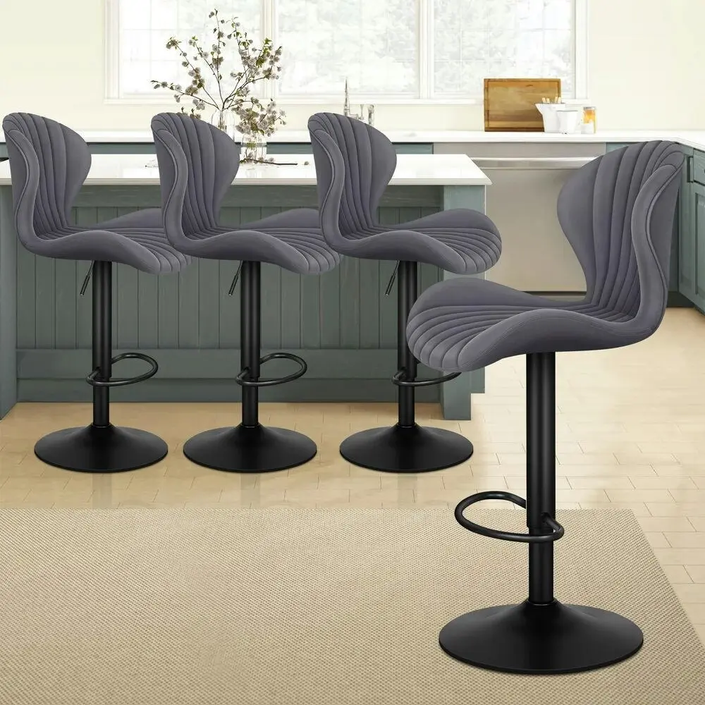 Alfordson 4x Bar Stools Gas Lift Air Leather Bar Chairs Kitchen Swivel GREY - Shop Dining Chairs & Bar Stools