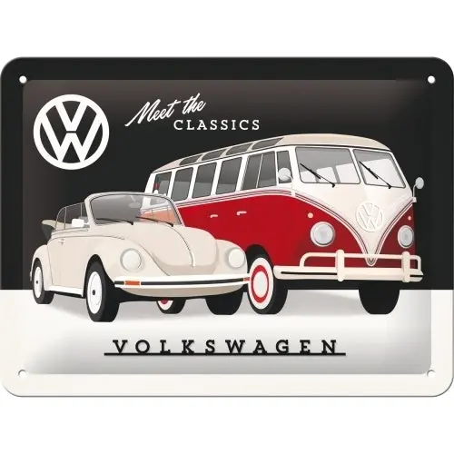 Nostalgic Art 15x20cm Small Wall Hanging Metal Sign VW Meet the Classics Decor - Home & Garden