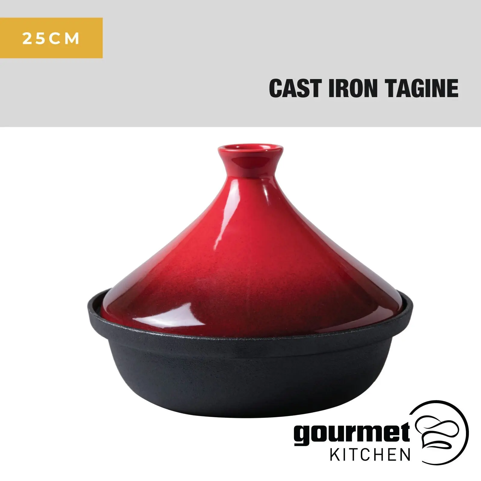 GGourmet Kitchen Signature Cast Iron Tagine with Ceramic Lid Red 25cm - Home & Garden