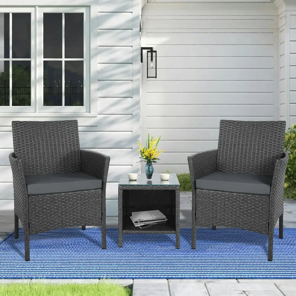 Alfordson Outdoor Furniture 3PCS Bistro Wicker Set Dark Grey - Up to 65% off Outdoor Furniture