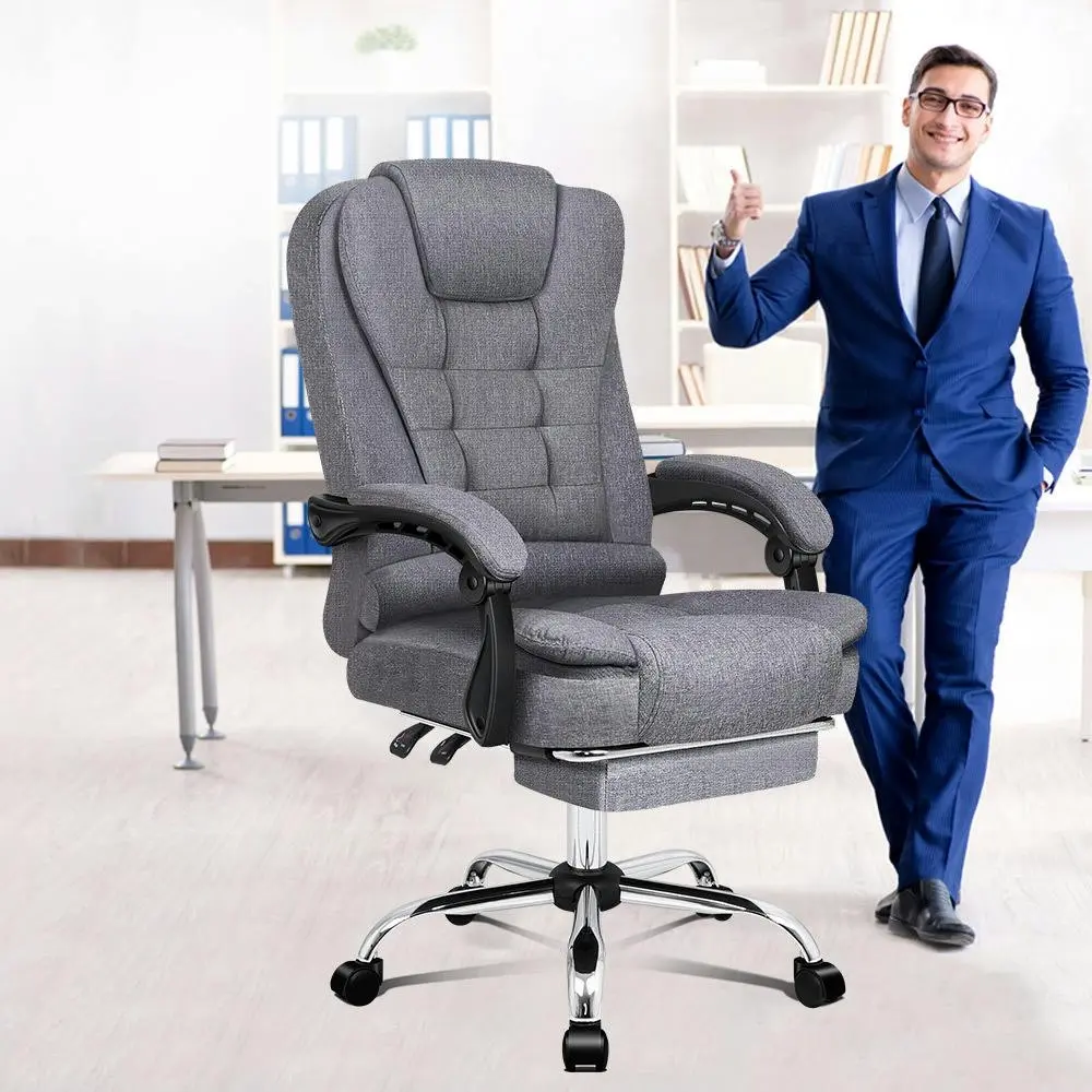 Alfordson Office Chair Executive Fabric Seat with Footrest Grey - Furniture