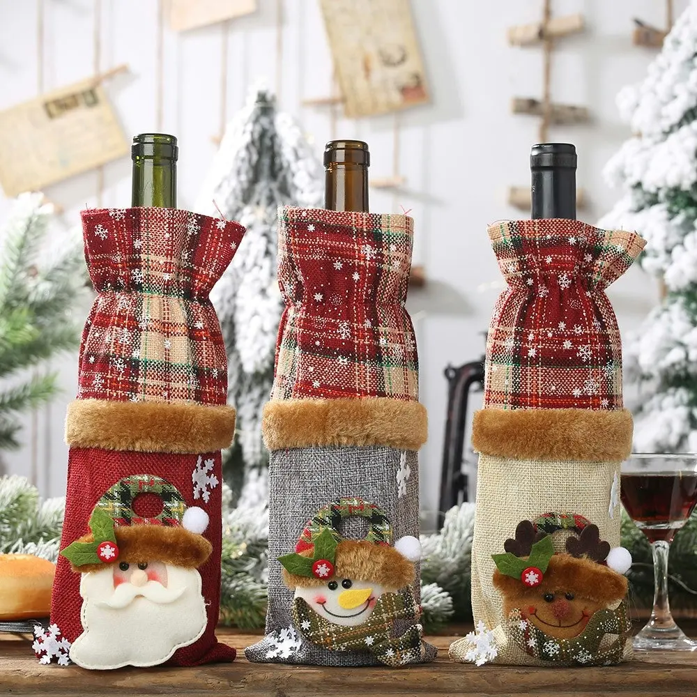 3 Pack Christmas Wine Bottle Sleeves Santa Claus Snowman Elk Christmas Decor - Home & Garden