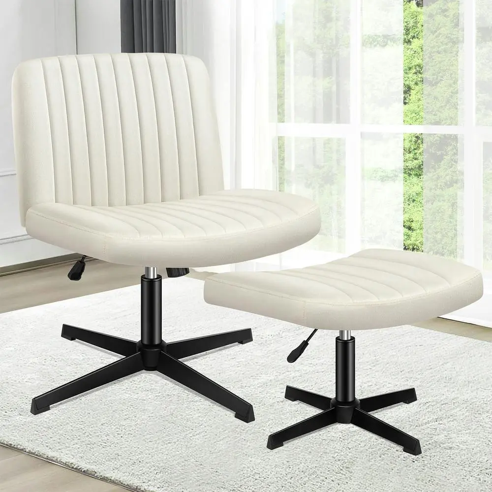 Alfordson Office Chair with Ottoman Velvet Beige - Furniture
