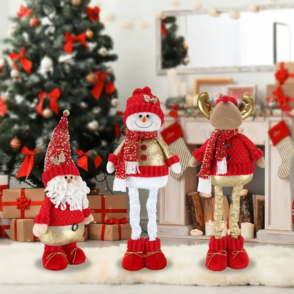 3 Pack Christmas Doll 50cm Telescopic Legs Old Man Snowman Elk Home Decorations - Home & Garden