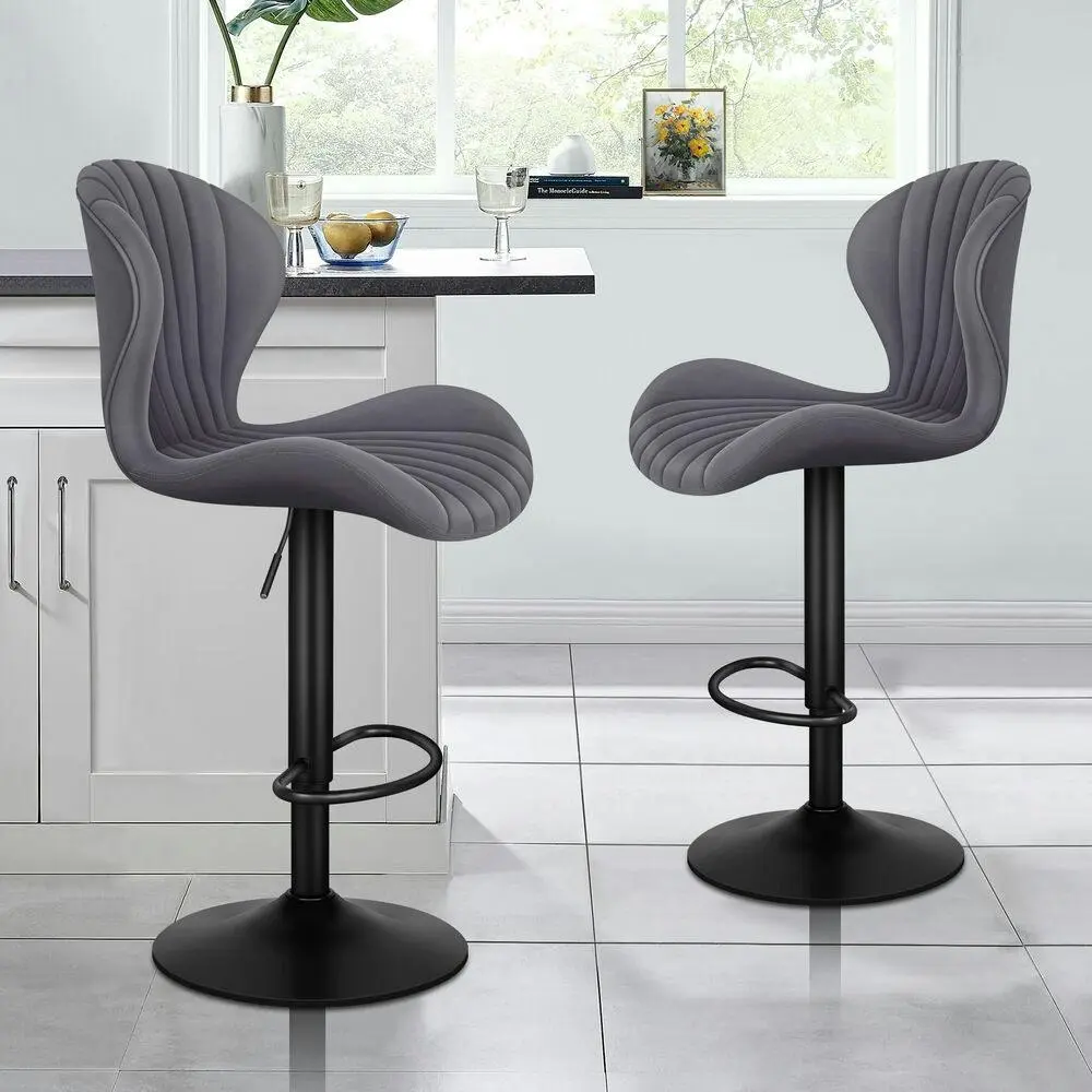 Alfordson 2x Bar Stools Gas Lift Air Leather Bar Chairs Kitchen Swivel GREY - Shop Dining Chairs & Bar Stools