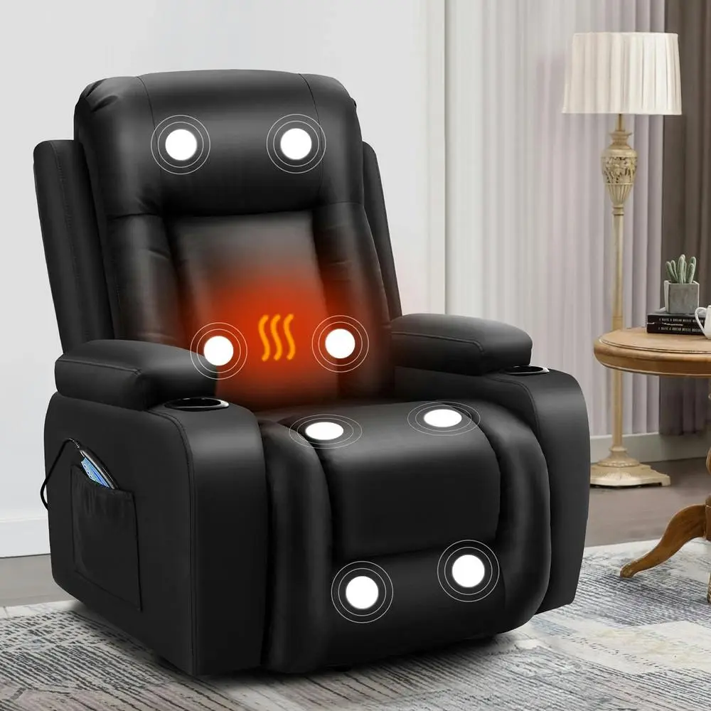 Alfordson Recliner Chair Heated Massage Armchair Lounge Sofa Leather Black - Furniture