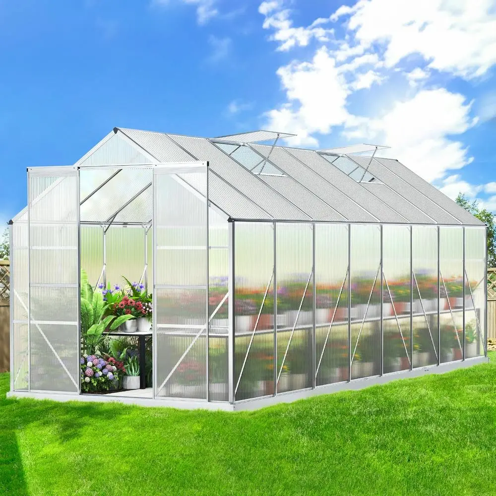 Alfordson Greenhouse 5.1x2.4x2.1M Aluminium Polycarbonate Garden Storage Shed - Home & Garden