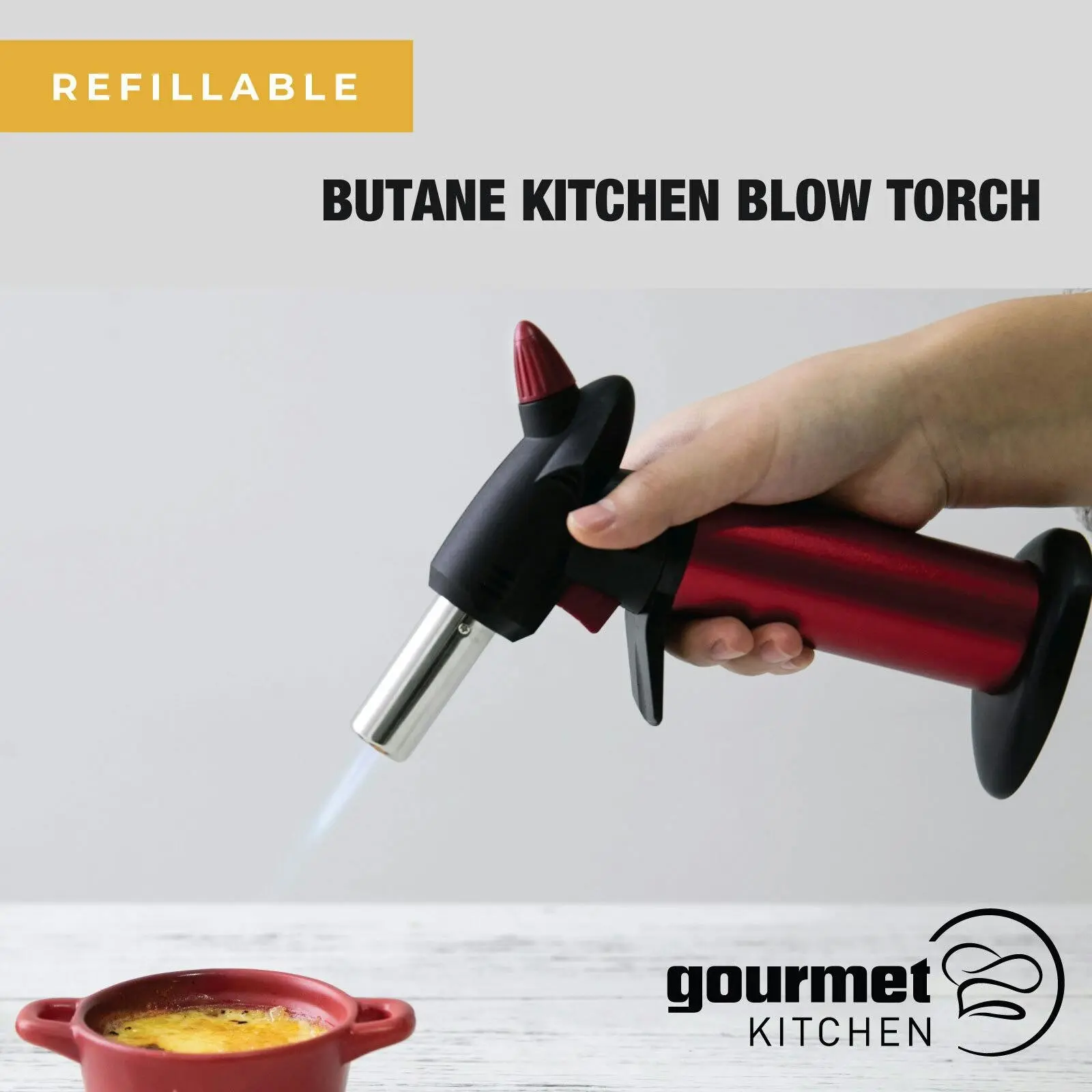 Gourmet Kitchen Refillable Butane Kitchen Blow Torch Red and Black - Home & Garden