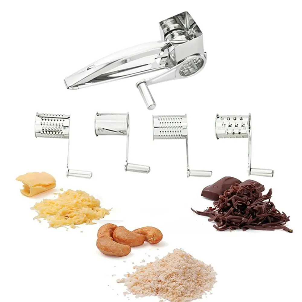 Rotary Cheese Grater Cheese Cutter Slicer Shredder With 4 Stainless Steel Drums & Slicer - Home & Garden