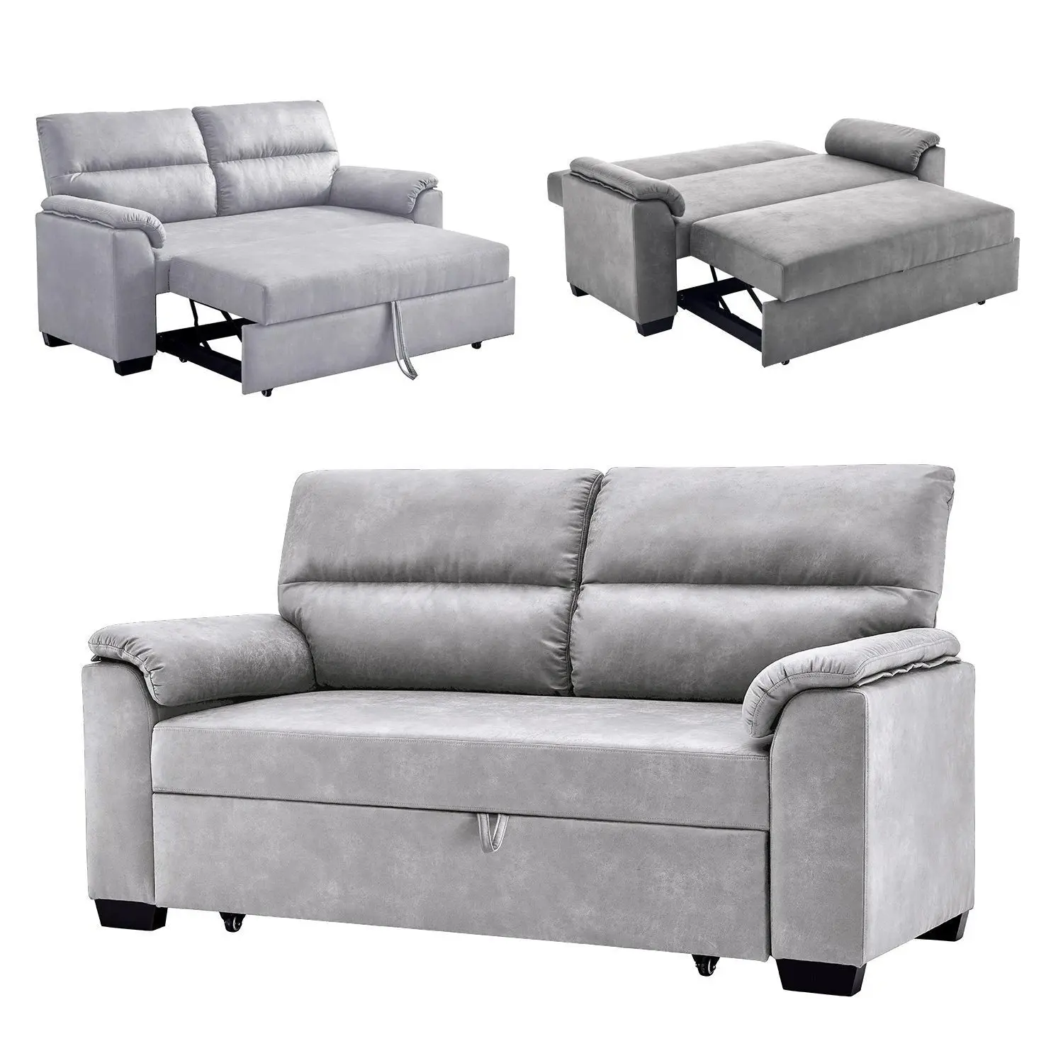 Foret 2 Seater Sofa Bed Pullout Futon Lounge Couch Padded Comfort Fabric Grey - Furniture