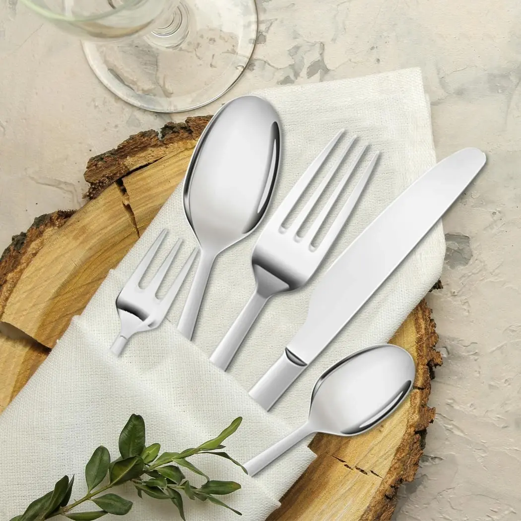 Traderight Group Cutlery Set Stainless-Steel Knife Fork Spoon Kitchen Tableware Set Silver 120Pcs