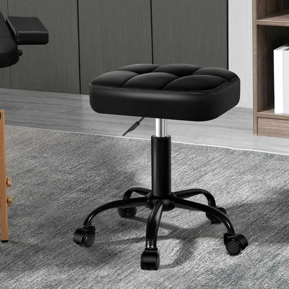 Alfordson Salon Stool Tufan Square Swivel Barber Hair Dress Chair Gas Lift All Black - Commercial