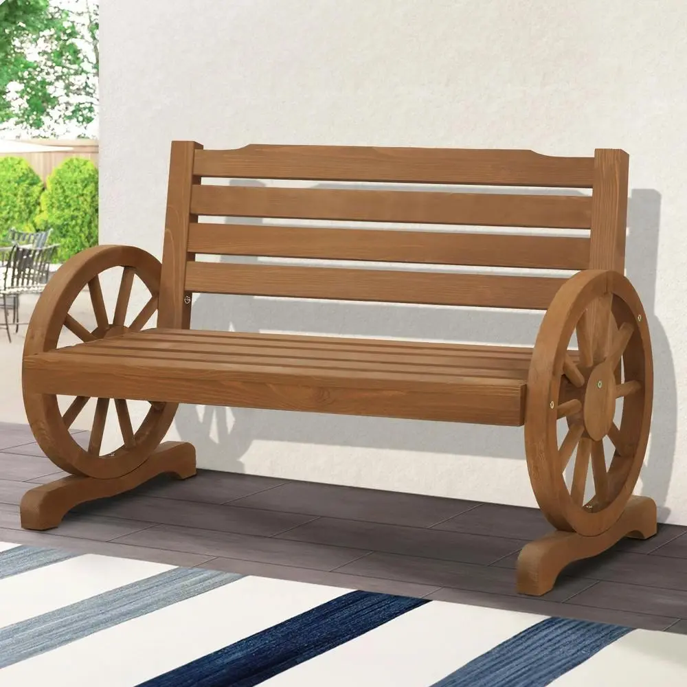 Alfordson Wooden Garden Bench Outdoor Wagon Wheel Chair Natural - Up to 65% off Outdoor Furniture