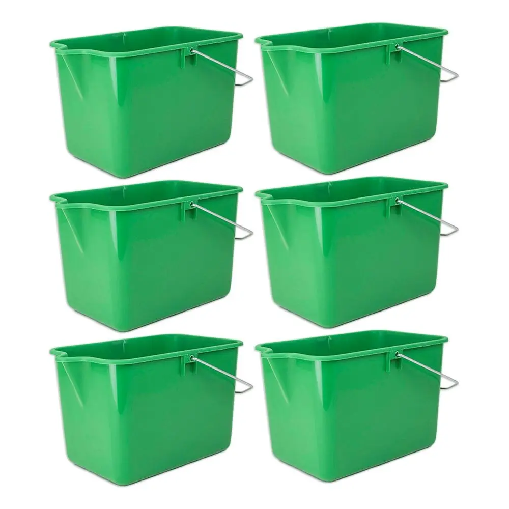 6x Home Leisure Mop Bucket W/Lip 9L BP Green Colour Kitchen Cooking Home Decor - Home & Garden