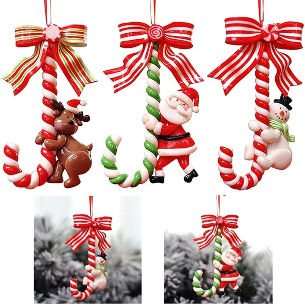 3Pcs Christmas Candy Canes Ornament Snowman Elk Santa Claus Tree Hanging Pendant - Up to 60% Off Christmas Decoration Specials