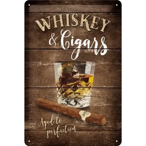 Nostalgic Art 20x30cm Medium Metal Wall Hanging Sign Whiskey & Cigars HomeDecor - Home & Garden