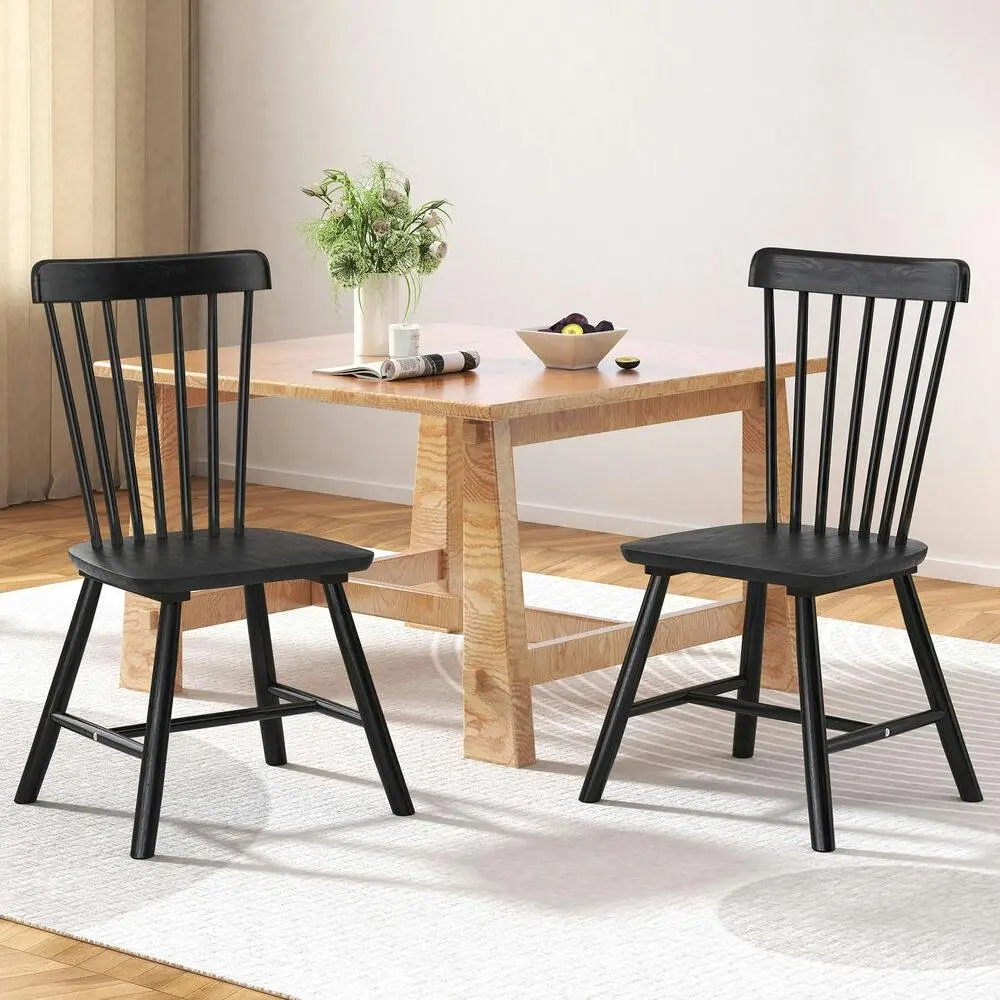 Alfordson 2x Dining Chairs Retro Walnut Modern Seat Black - Furniture