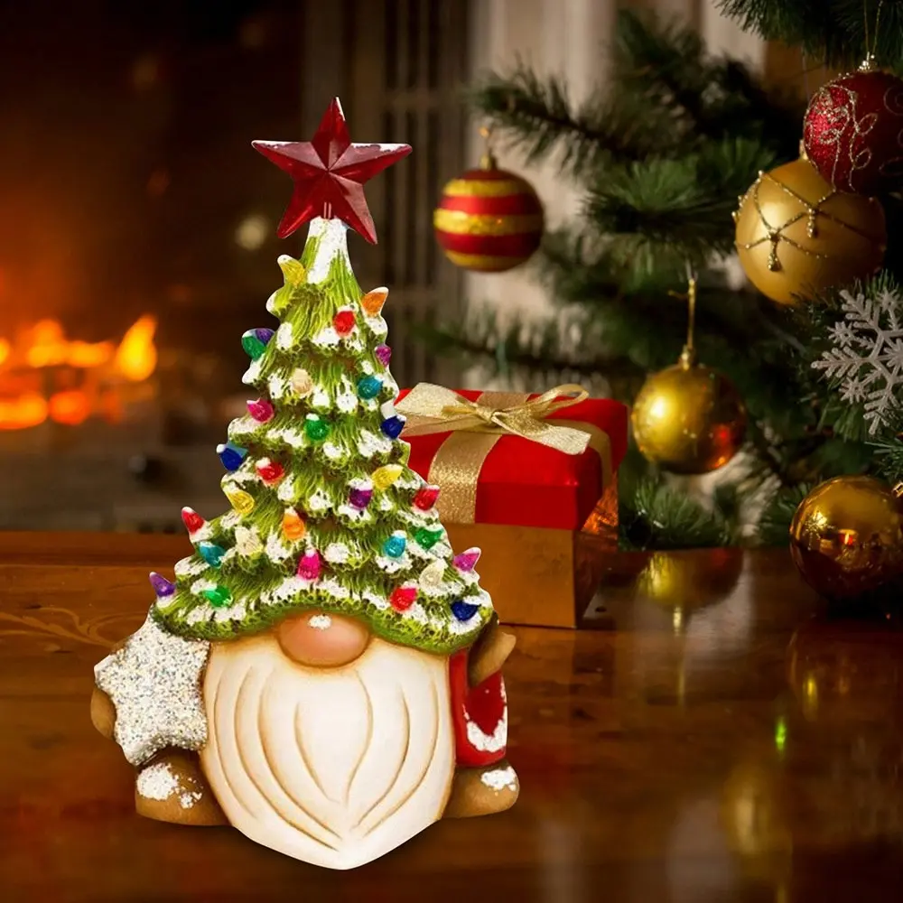 Christmas Decoration Ceramic Gnome Xmas Tree Figurines Statue Ornaments - Home & Garden