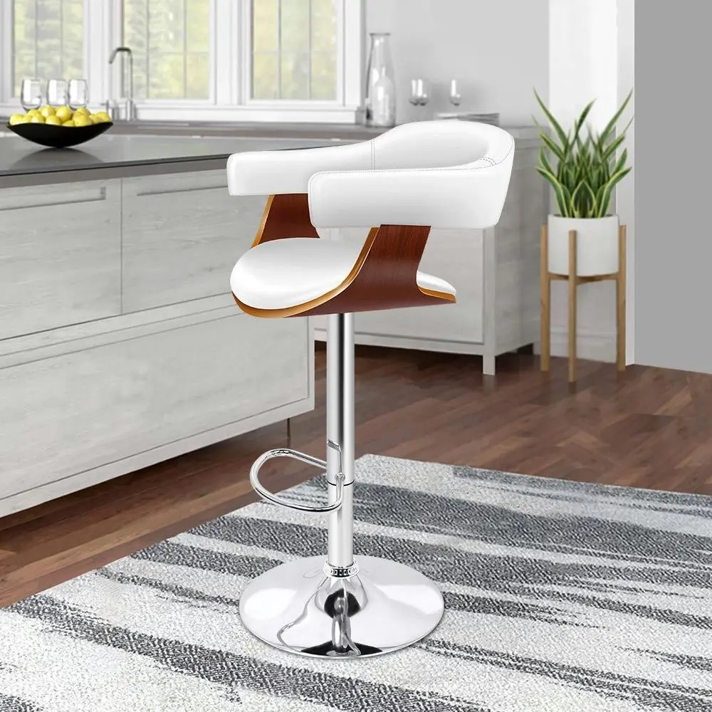 Alfordson 1x Bar Stool Joan Kitchen Swivel Chair Wooden Leather Gas Lift White - Shop Dining Chairs & Bar Stools