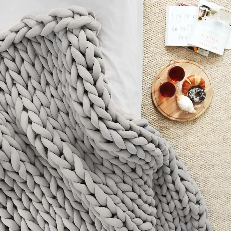 Hand Knitted Chunky Filled Tube Braid Weighted Blanket Throw Rug 110x180cm Grey - Home & Garden