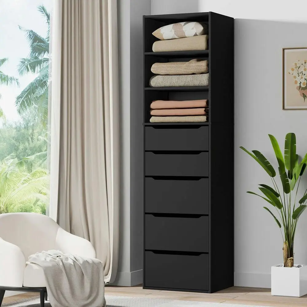 Alfordson Wardrobe Clothes Cabinet 5 Drawers Black - Furniture