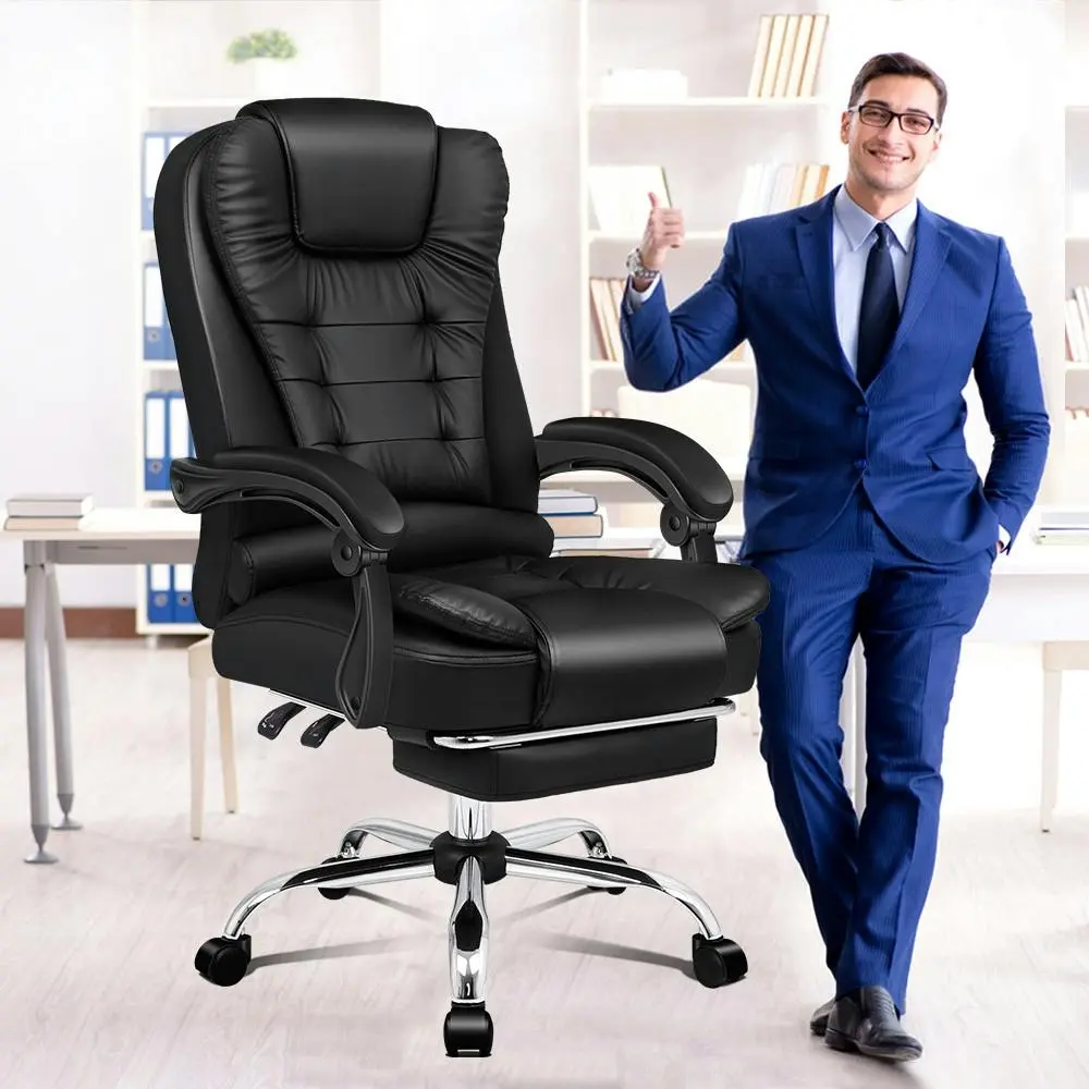 Alfordson Office Chair Executive PU Leather Seat with Footrest Black - Furniture