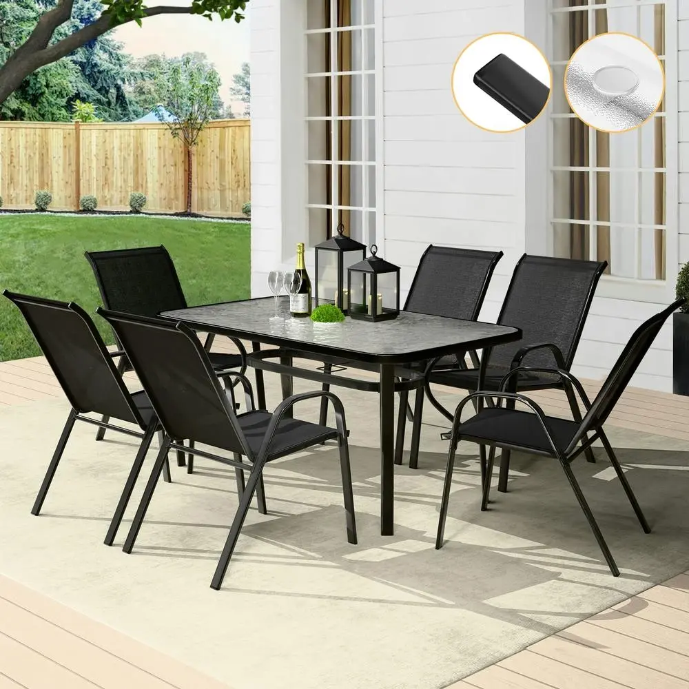 Alfordson 7PCS Outdoor Dining Set Garden Table and Chairs Patio Furniture Black - Up to 65% off Outdoor Furniture