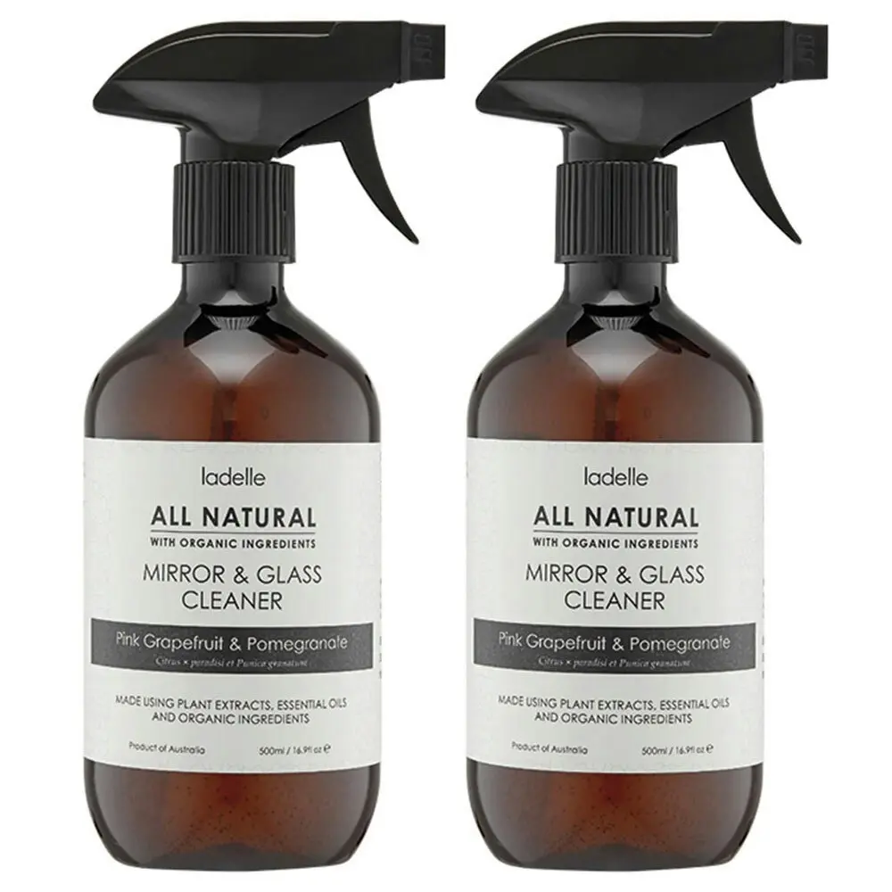 2x Ladelle All Natural Plant Grapefruit/Pomegranate 500ml Mirror/Glass Cleaner - Home & Garden